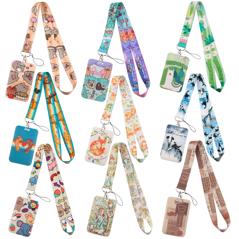 YQ992 Cute Animals Cartoon Lanyard Fox Rabbit Bear Phone Rope for Key ID Card Holder Neck Strap Dogs Keychain Cord Lariat Gift