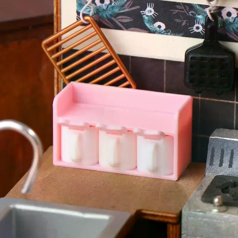 1/12 casa de bonecas mini tempero dos desenhos animados jar modelo cozinha funiture acessórios para casa boneca decoração crianças fingir jogar brinquedos presente