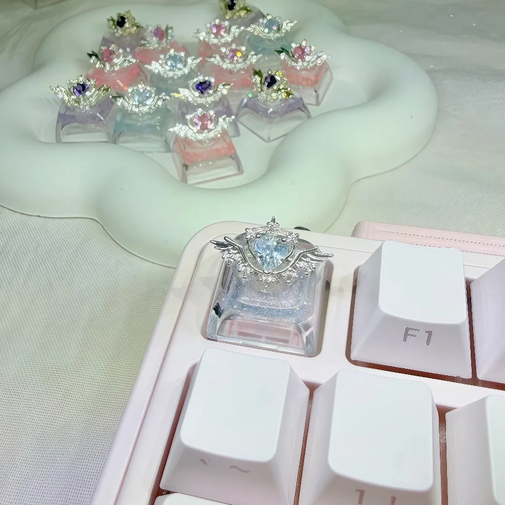 Diamond Love Keycap ESC Button Resin Artisan Point Keycap Cute Transparent Cross Axis Mechanical Keyboard Accessories Custom
