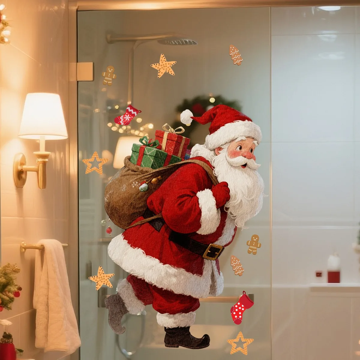 

Christmas Retro Santa Wall Sticker Santa Claus Xmas Tree Electrostatic Stickers Merry Christmas Decor 2025 Happy New Year 2026