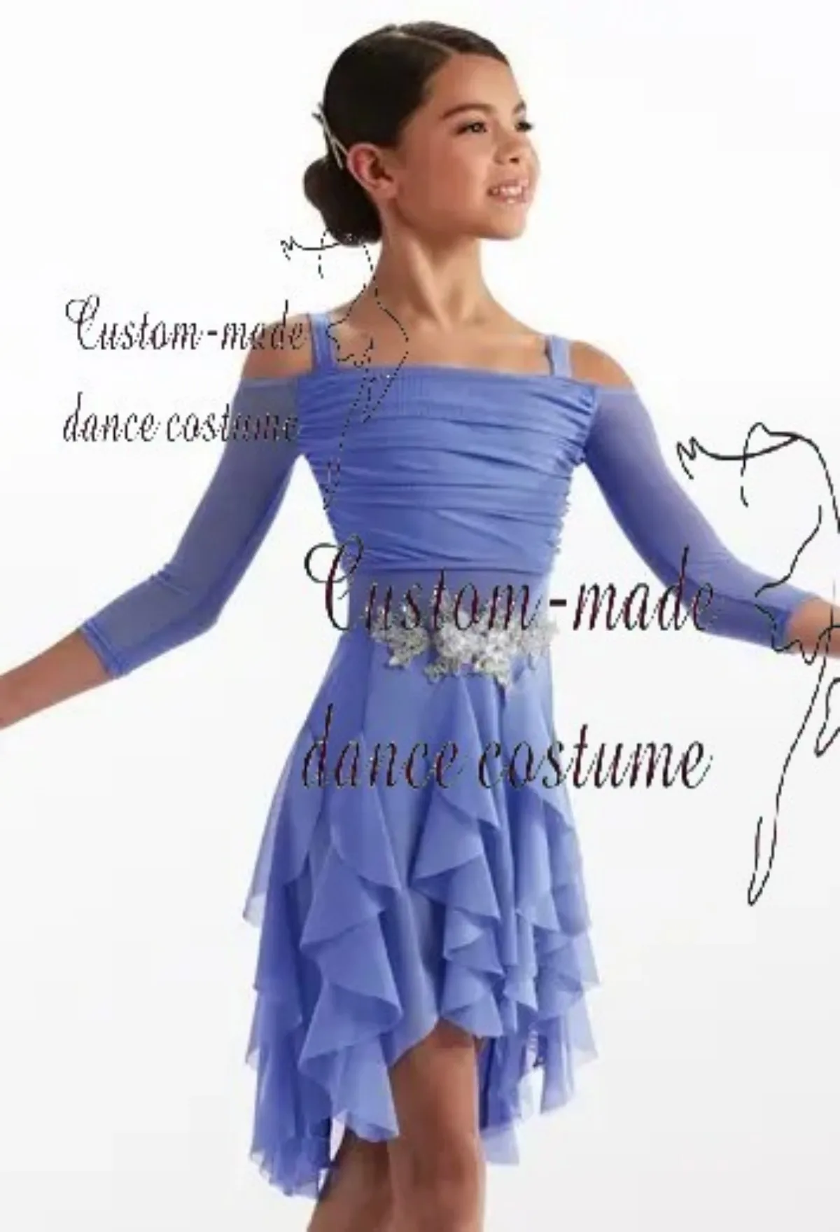 Custom Magenta Off-the-Shoulder Lyrical Dance Costume, Tiered Chiffon Dress with Floral Waist, Perfect for Contemporary, Ballet