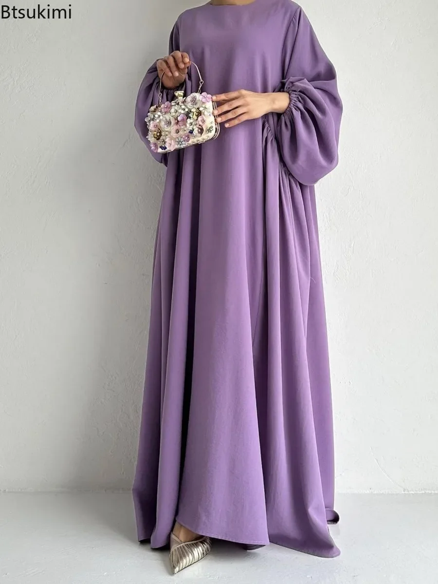 New Women Muslim Dresses Fashion Simple Solid Abaya Ramadan Caftan Elegant Female Casual Plain Maxi Dress Modest Dress for Women