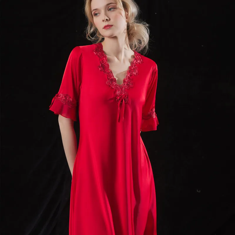 New Summer Women Nightdress Ice Silk Women\'s Satin Nightgown Long Slip Sleep Dress Silk V Neck Sleepwear Solid Color Nightwear