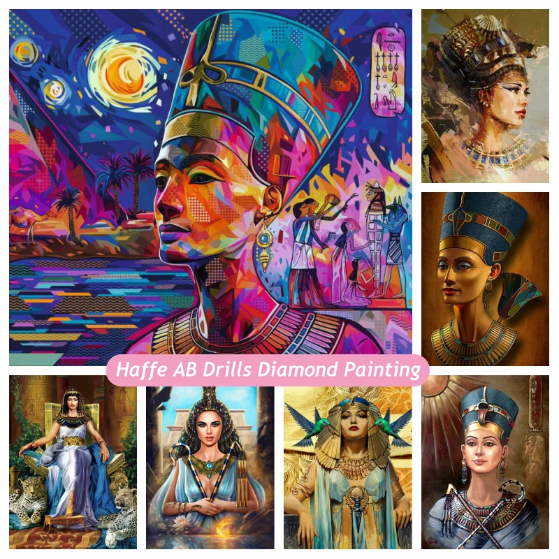 

Ancient Egypt Queen Nefertiti On Nile Diamond Painting AB Drills Art Cleopatra Egyptian Goddess Mosaic Cross Stitch Home Decor