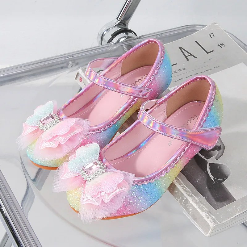 

Fashion Girls' Princess Mary Jane Shoes Rainbow Sequins Kids Catwalk Leather Shoes Fashion Children High Heels for Wedding Party