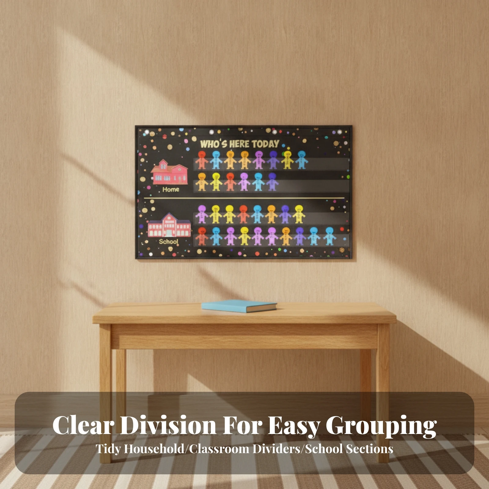 Hanging Attendance Board with Name Cards Long-Lasting Classroom Attendance Board Who's Here Today Chart Wipe-Clean Double-Sided