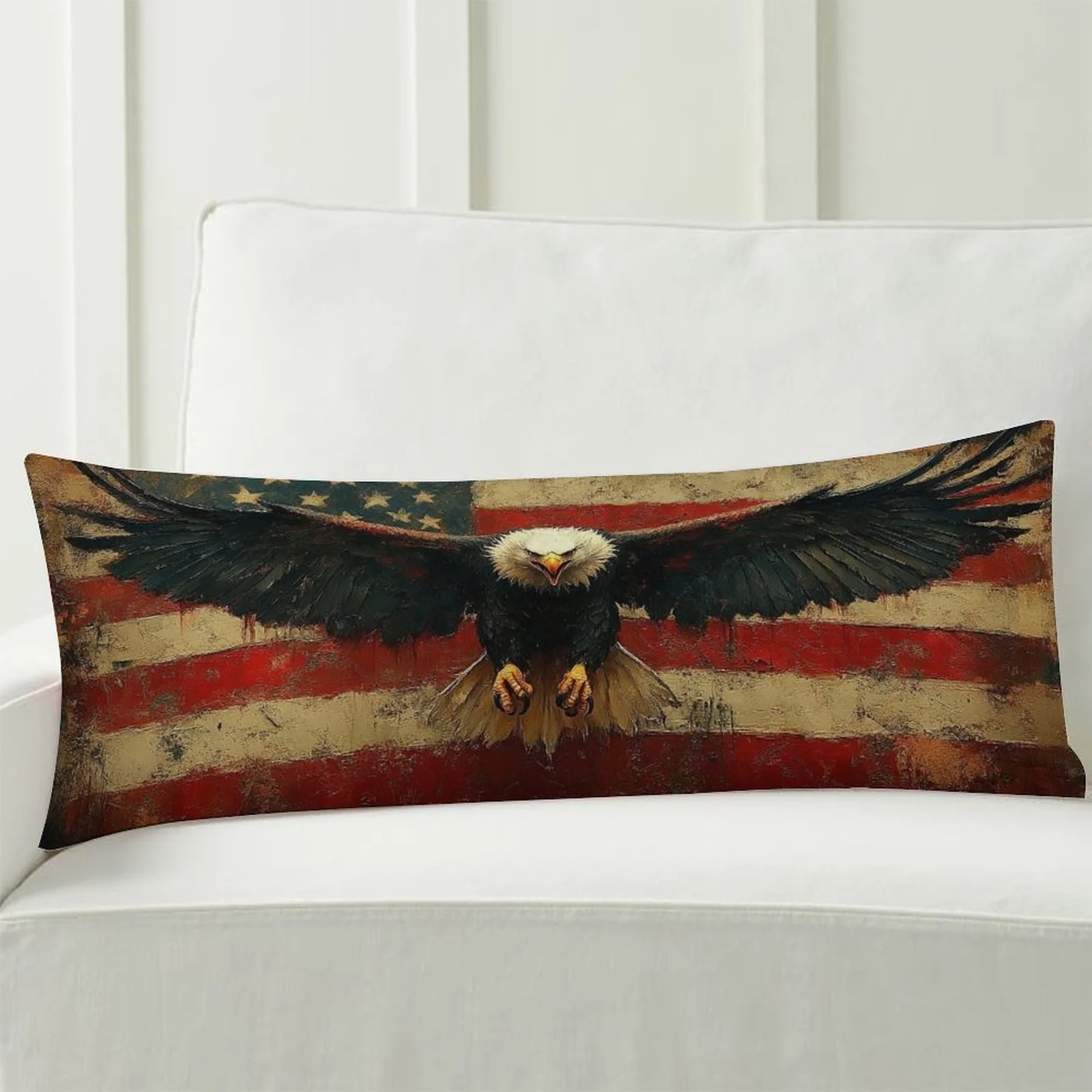 American Theme Eagle Flag Pillowcase, Stylish Plush Long Pillow Cover, Soft Decorative Double-Sided Print Large Pillowcase, Suit