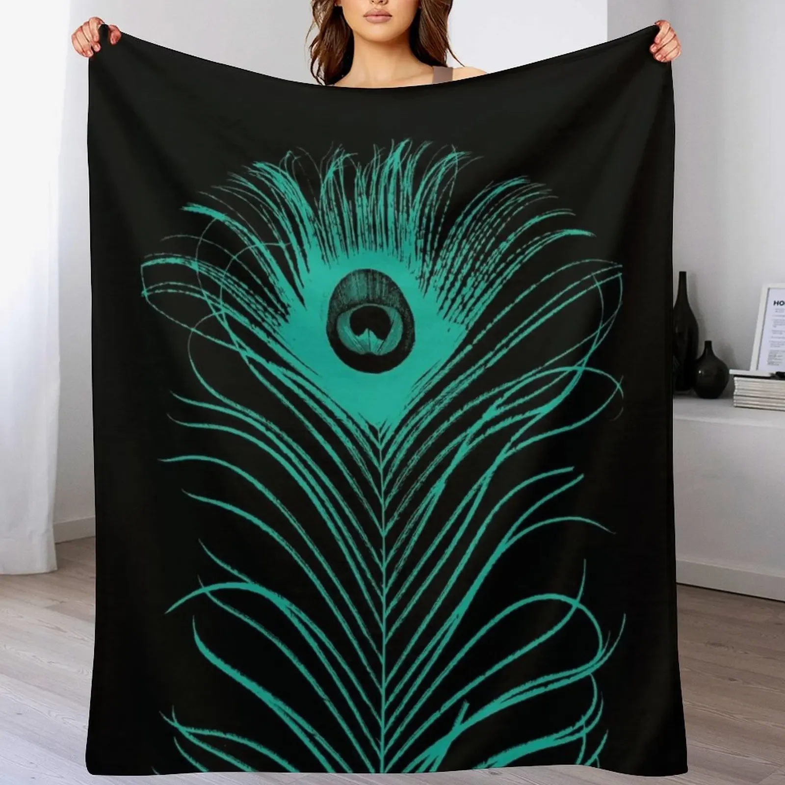 

Peacock feather in black and turqoise Throw Blanket Designers Camping for sofa Blankets