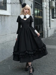 Original Japanese Harajuku Gothic Lolita Dress Sets Doll Collar Short Coat Mid-Length Sling Dress Two Piece Sets Womens Outifits