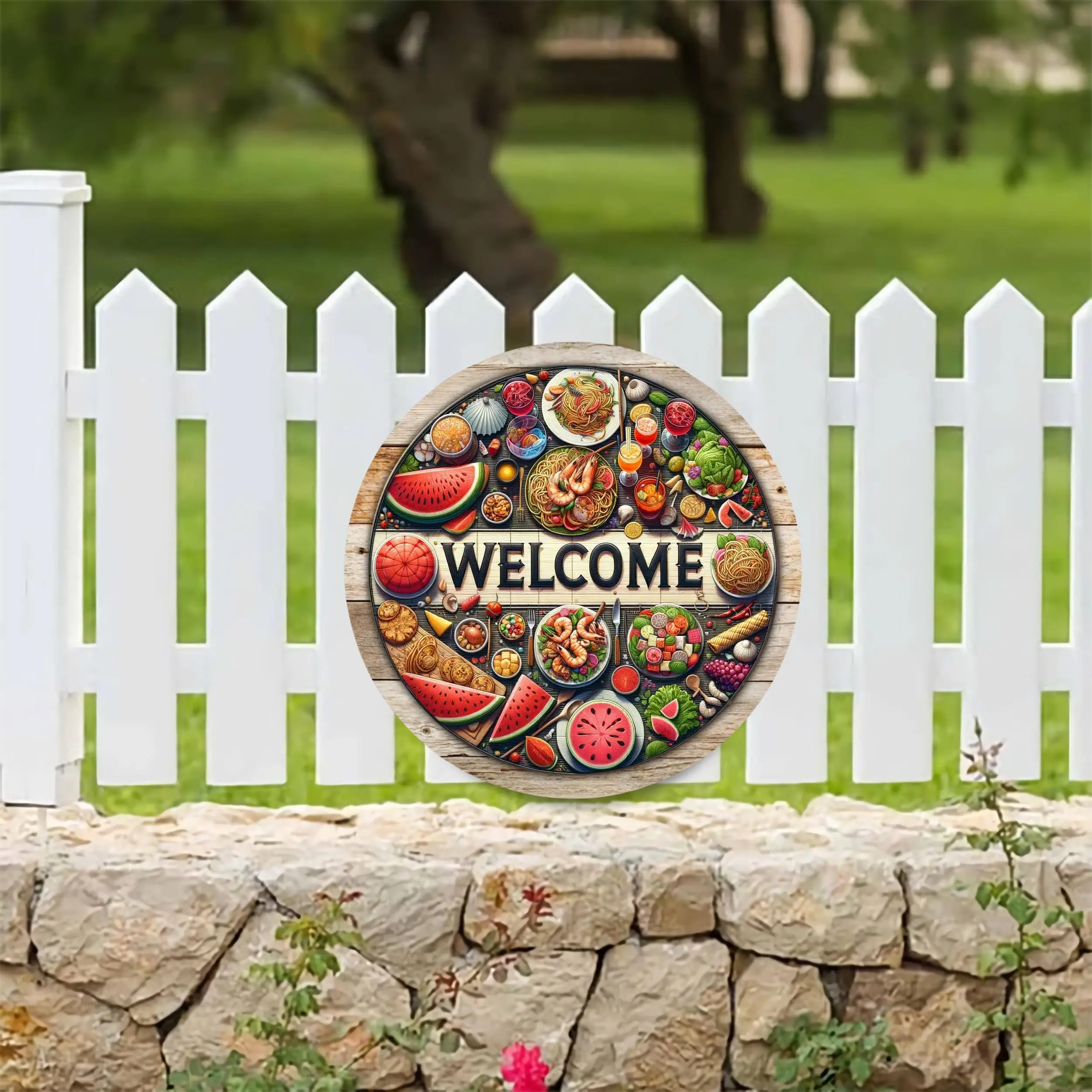 Welcome Home Round Metal Aluminum Sign Art Decorative Plates Entrance Decor Gift Mask Theme For Bar Club Home Room Wall Decor