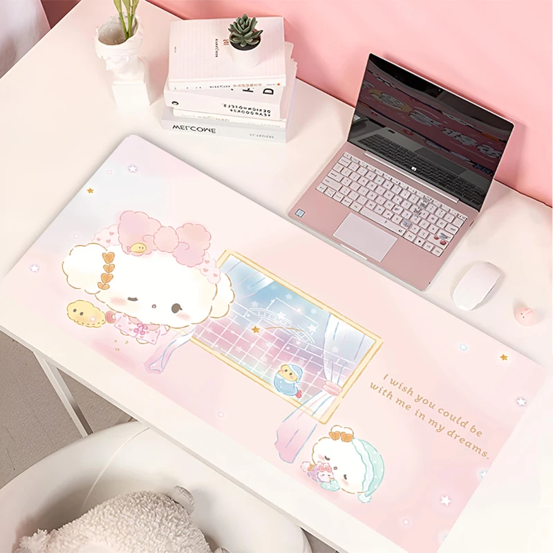 Cogimyun Kawaii Rosa Estendido Mousepad, Mouse Pad, Laptop, Tapete de Mesa, Decoração do Teclado, Acessórios de Escritório, Tapete de Borracha, Desenhos Animados, Anime