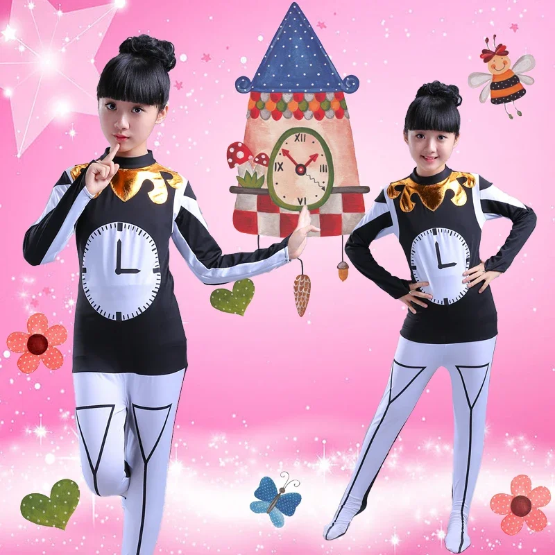 black white clock costume for children time clock cosplay festival dance clothes for children funny performance clothing