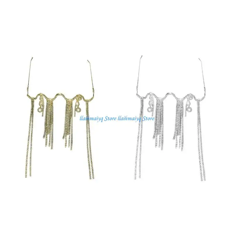 

573B Rhinestones Eyewear Half Frame Tassels Face Chain Female Decorative Face Jewelry