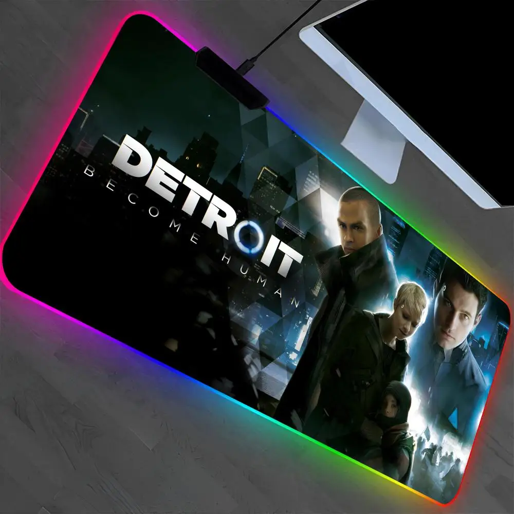 Detroit Become Human Mouse Pad Game Player RGB Pc Gamer Boys like PS5 Keyboard LED Glowing mause pad Mats Rubber 100*50 90*40 lo