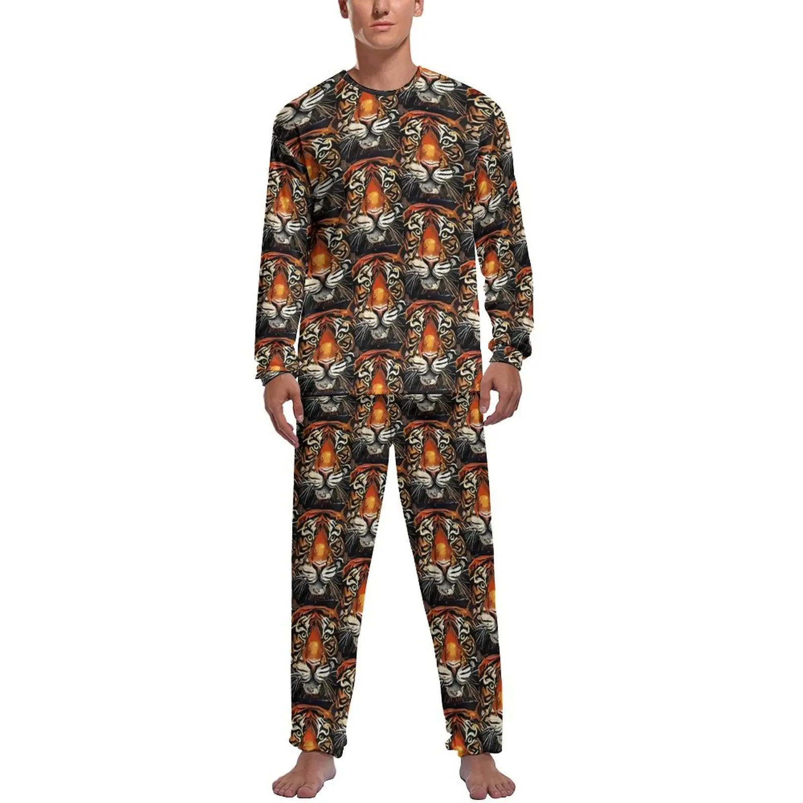 Abstract Tiger Art Print Pajamas  Man Long Sleeve Cool Pajama Sets Two Piece Sleep Spring Graphic Home Suit Birthday Present