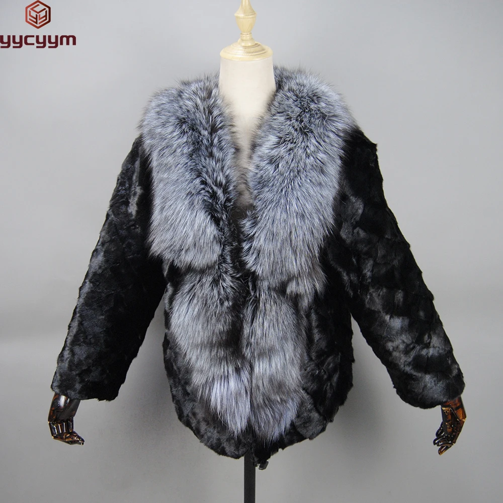 

2025 New Style Fashion Women Winter Real Genuine Knitted Mink Fur Shawl Wrap Cape Scarf With Fox Fur Collar Mink Coat Brand