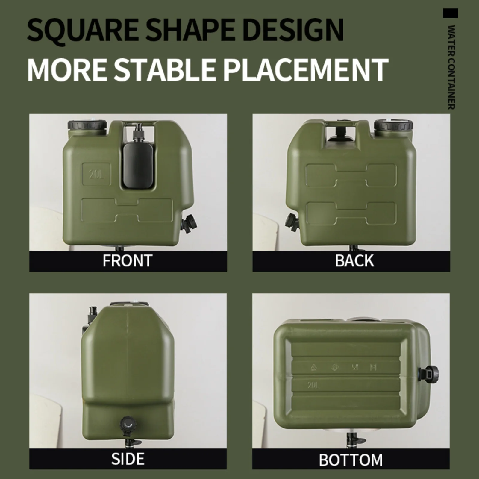 

20-литровый контейнер для воды для кемпинга, большой емкости, аварийный кувшин для воды с краном и емкостью для дезинфицирующего средства для рук, пластиковое ведро для хранения воды