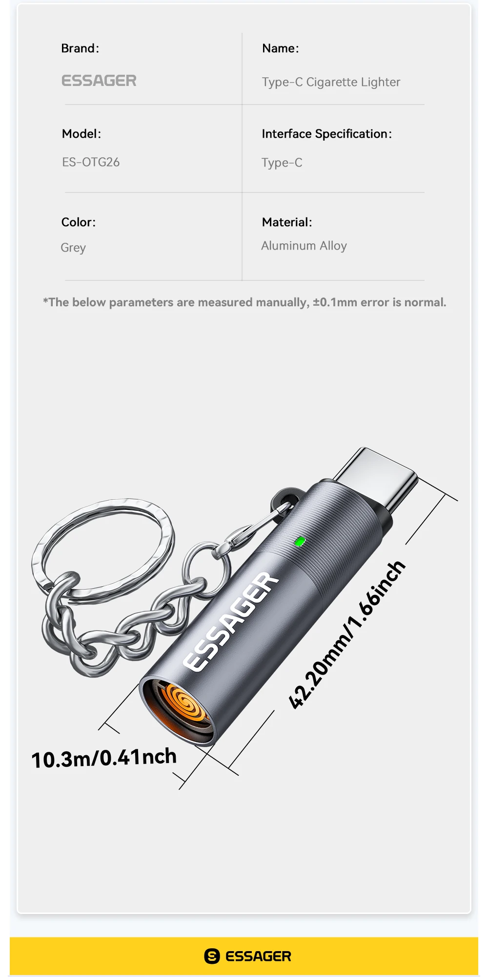 Essager Type C Mini Lighter Tungsten Wire Blow-to-Ignite Safety for Air Travel No Flame Auto Shut-Off OTG-Compatible with Phones