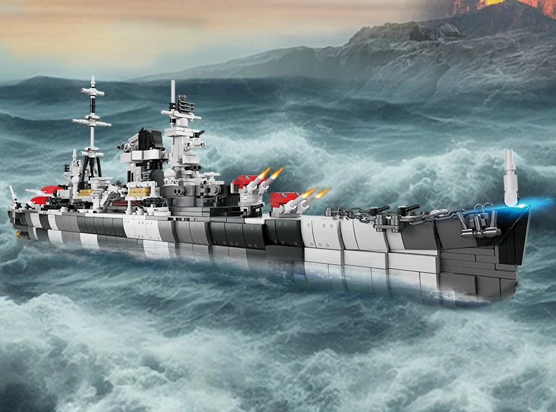 Militärschiff des Zweiten Weltkriegs Batisbricks Deutschland Admiral Hipper-Klasse Kreuzer Modellbausatz Fahrzeug-Bausteine Spielzeug mit Licht – Detail 7