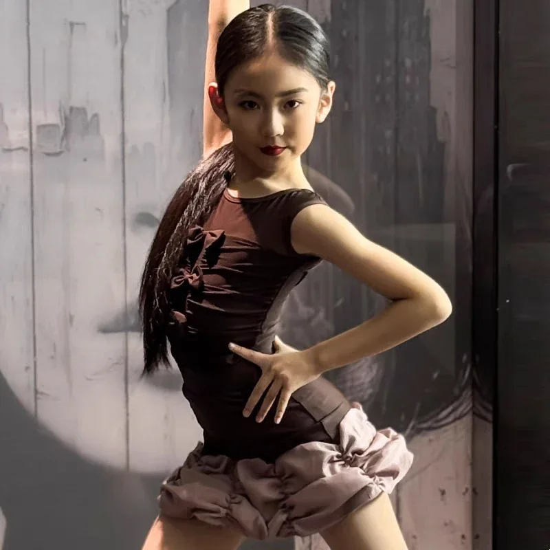

Summer Sleeveless Dress Suit Professional Cha Cha Rumba Samba Dance Wear Practice Show Costume Kids Latin Dance Clothes