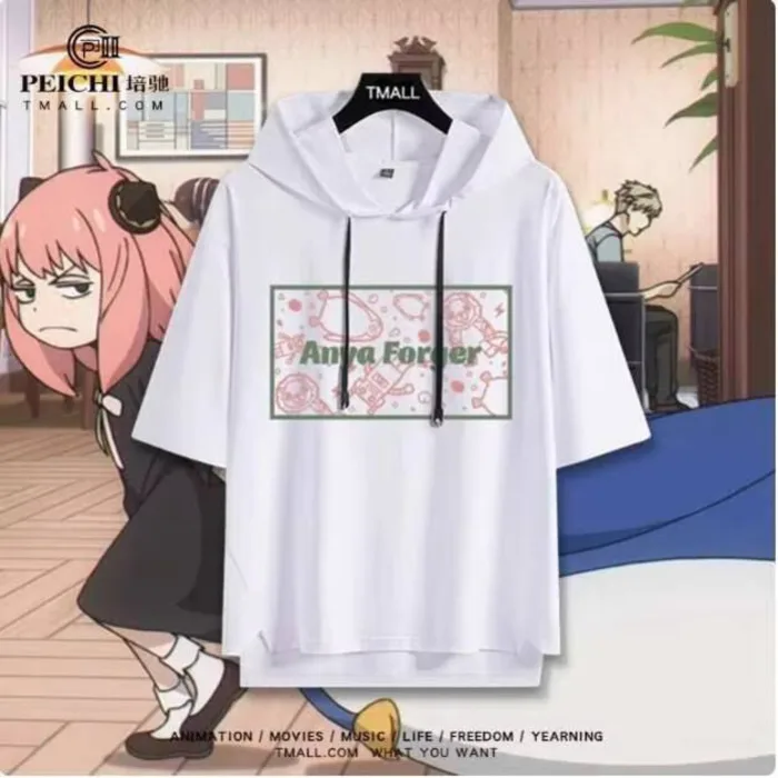 

Аниме SPY×FAMILY Anya Forger футболка с капюшоном и короткими рукавами, летний карнавальный костюм, повседневные студенческие свободные топы в стиле аниме