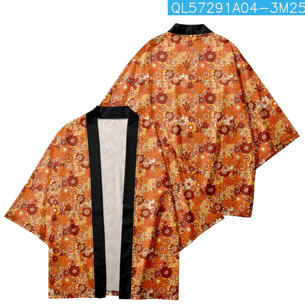 

Streetwear Flower Print Traditional Kimono Cardigan Summer Men Women Vintage Cosplay Fashion Japanese Haor