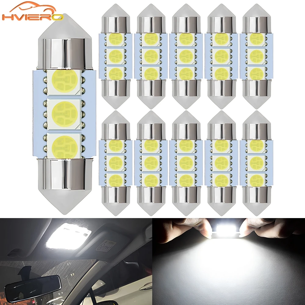 

1/2/4/10/20X Car Reading Light 5050 3SMD 31/36/39/41mm White Festoon Dome Door Interior Tailing License Plate Lights Trunk Lamps