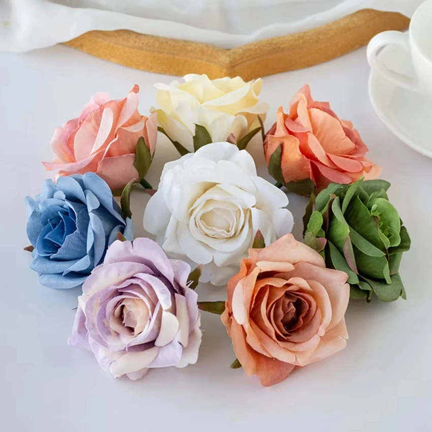 100pcs Artificial Flowers Wedding Garden Silk Rose Home Room Vase Table Outdoor Decor Accessories Party Festival Wreath Headwear