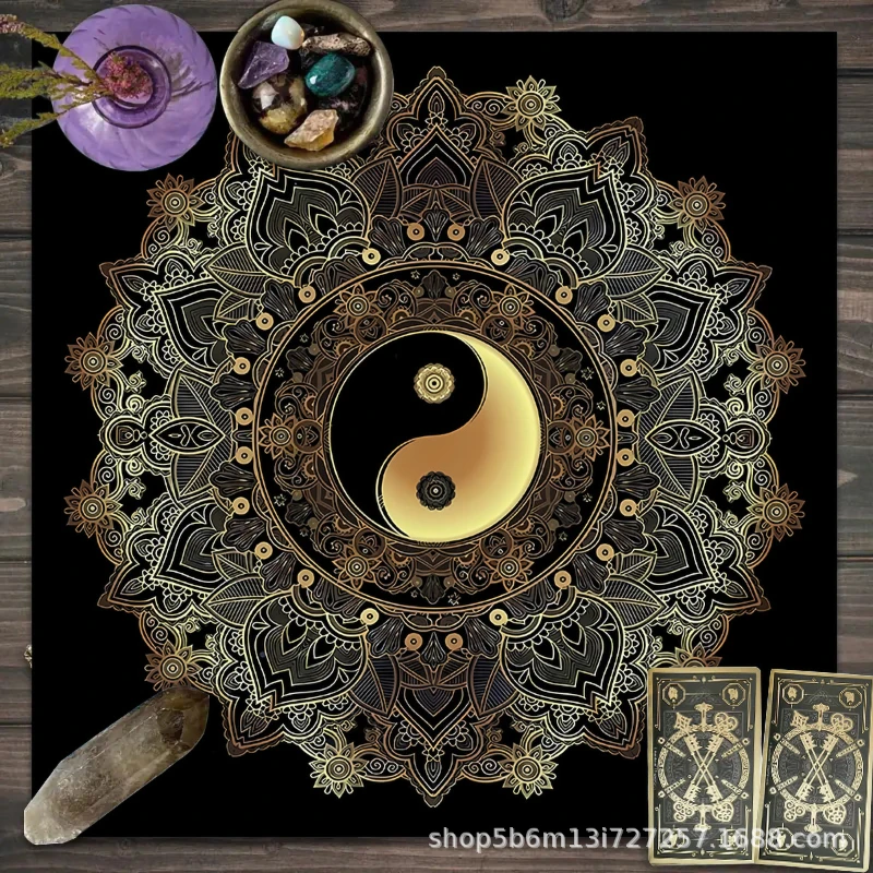 VIKAMA Hamsa Hand & Yin Yang Tarot Altar Cloth Sun Moon Phase Divination Tablecloth Spiritual Witchcraft Decor