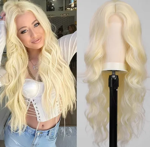 

Best-selling new fashion midsection wig women's long curly blonde hair synthetic fiber high temperature silk wig full head cover