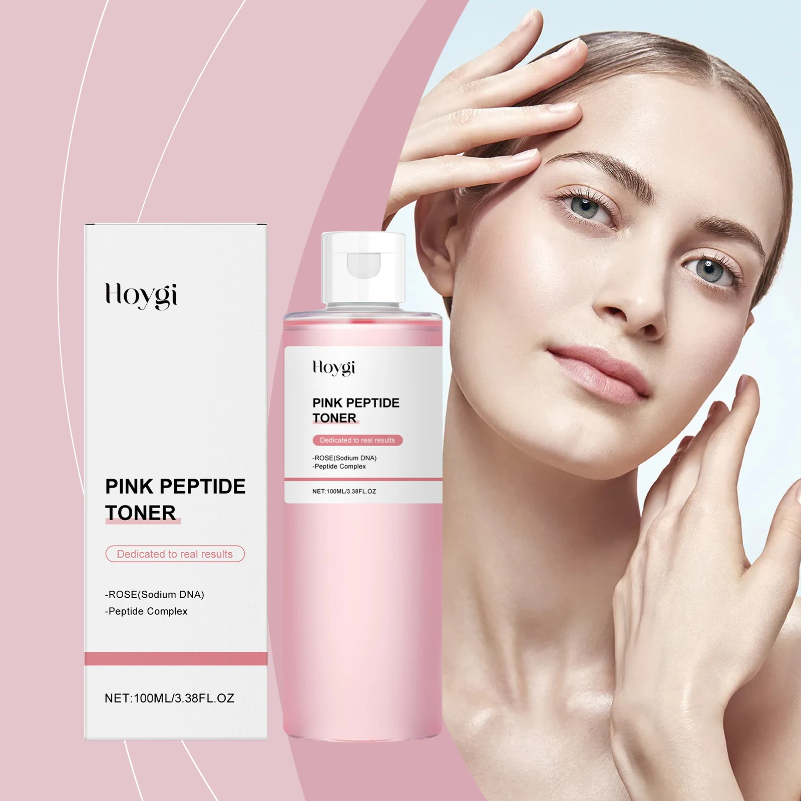 핑크 펩타이드 토너 - 수분 공급, 노화 방지 및 브라이트닝을 위한 100ml 로즈 워터 & 펩타이드 복합체 - 통통함을 위한 소듐 DNA 주입,