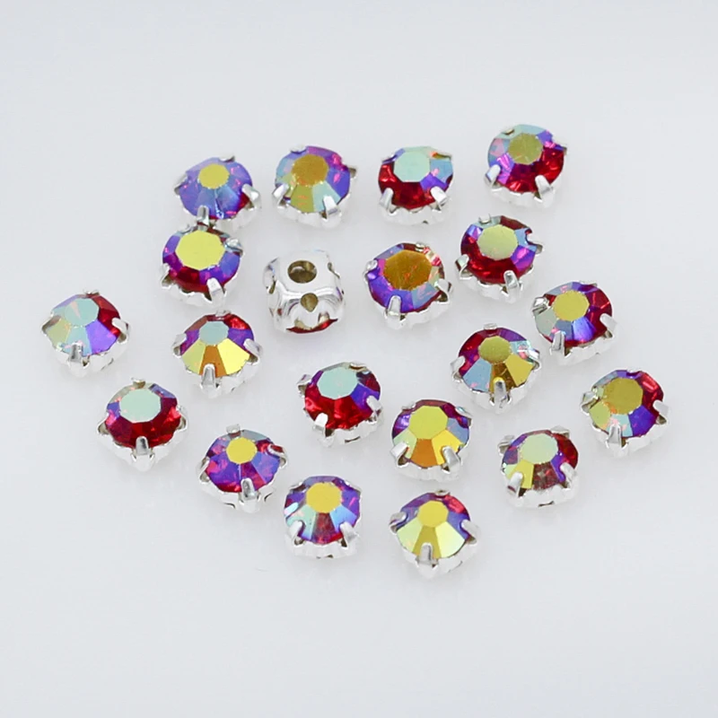 3mm 4mm 5mm 6mm color AB Sew on Round crystal glass Rhinestone jewels Silver Cup Claw montees sewing stone Clothes accessories