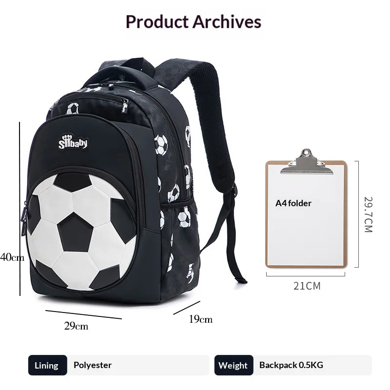 Kids Soccer Pattern School Backpack, Lightweight Boys Bookbag for Daily School & Travel