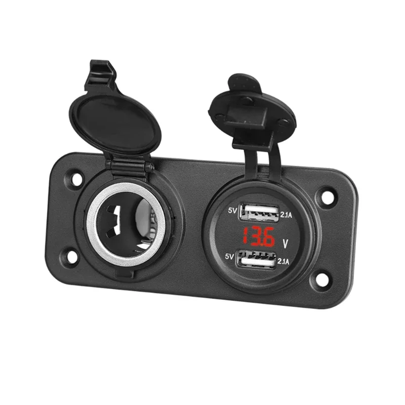 

Car Motorcycle 12V-24V Cigarette Lighter Power Supply Adapter Dual USB Voltmeter Charger Socket Panel Plate Mount Outlet
