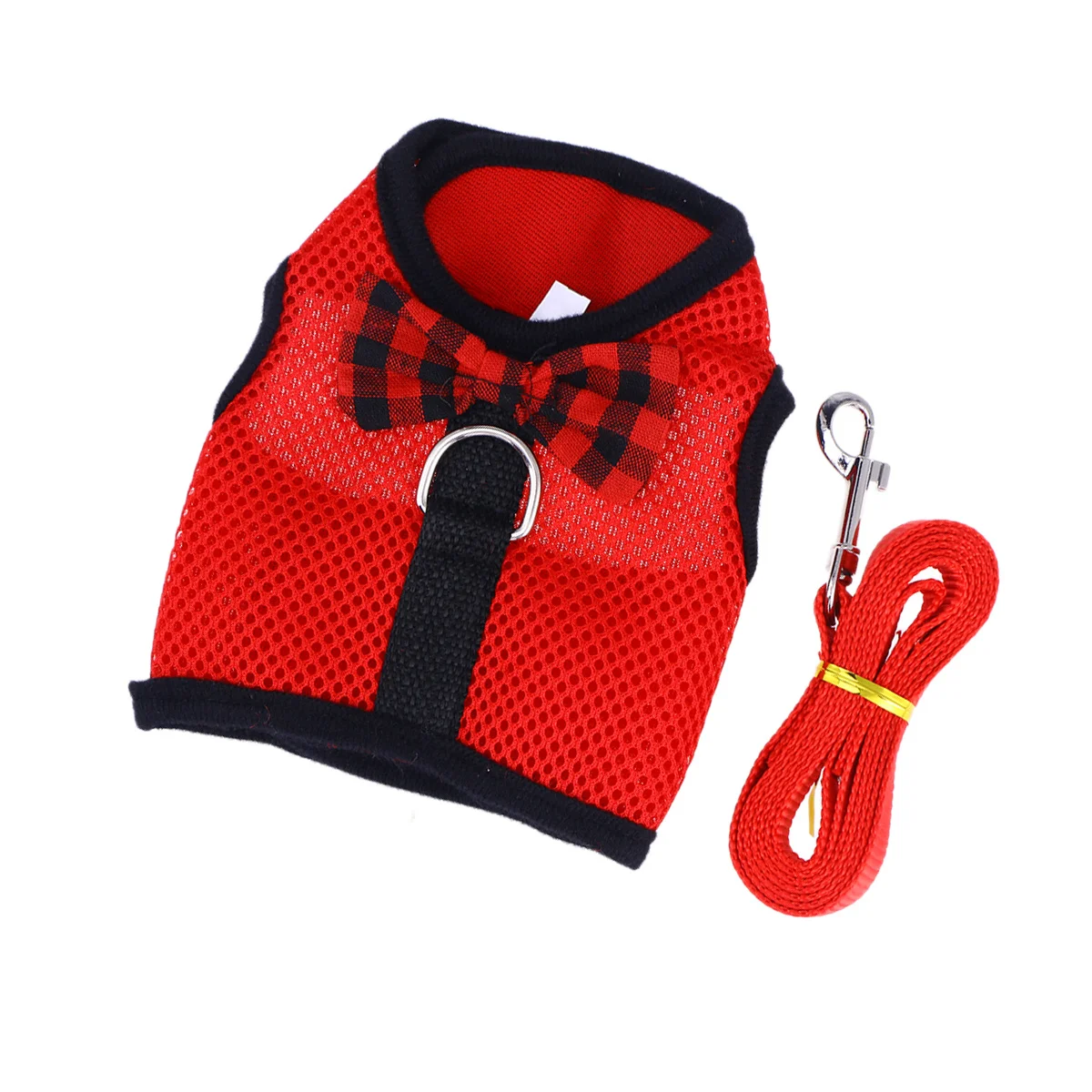 

Small Pet Harness Breathable Air Mesh Vest with Leash Lightweight Adjustable for Hamster Rabbit Dog Cat Red Size S