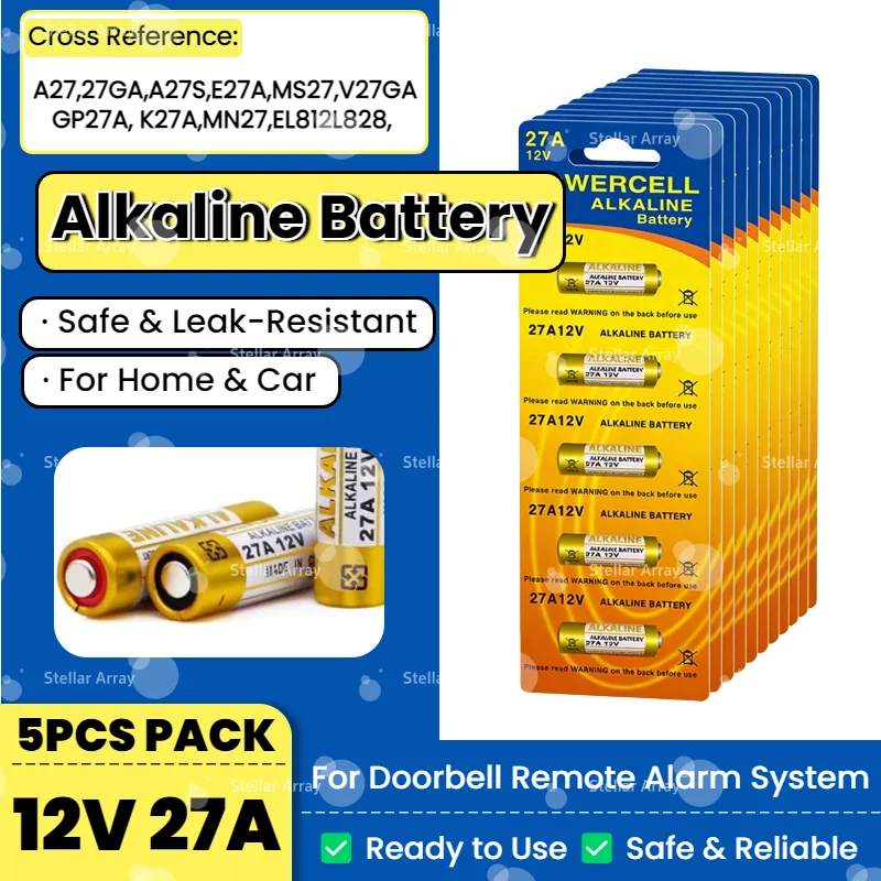 

12V 27A Alkaline Battery A27 27AE 27MN A2 L828 for Remote Controls, Wireless Doorbells, Game Controllers and Electronic Toys