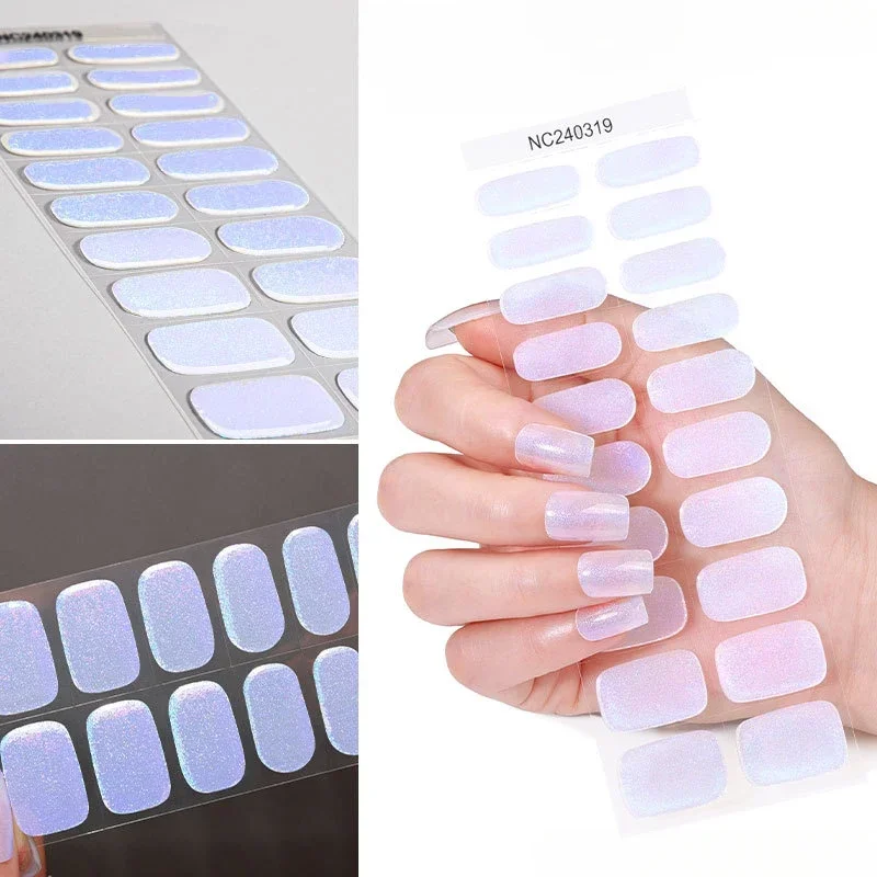 Auroras Semi Cured Gel Nail Strips Waterproof Self Adhesive Nail Sticker Long Lasting Gel Polish Stickers for Nails