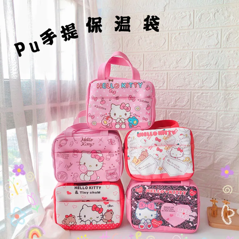 Nuova borsa per il pranzo isolata Hello Kitty borsa per il pranzo portatile in foglio di alluminio pieghevole Sanrio di grande Volume