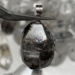 Natural Herkimer Diamond Pendants Women Men Petroleum Quartz Healing Beads Black Graphite Inclusion Rainbow Flash Clear Crystals