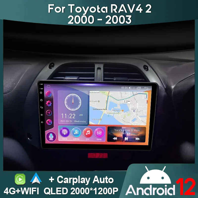 

Автомобильное радио MAMSM для Toyota RAV4 2000 - 2003 Android 12 мультимедийный видеоплеер GPS 4G Carplay Авторадио 2K QLED головное устройство стерео