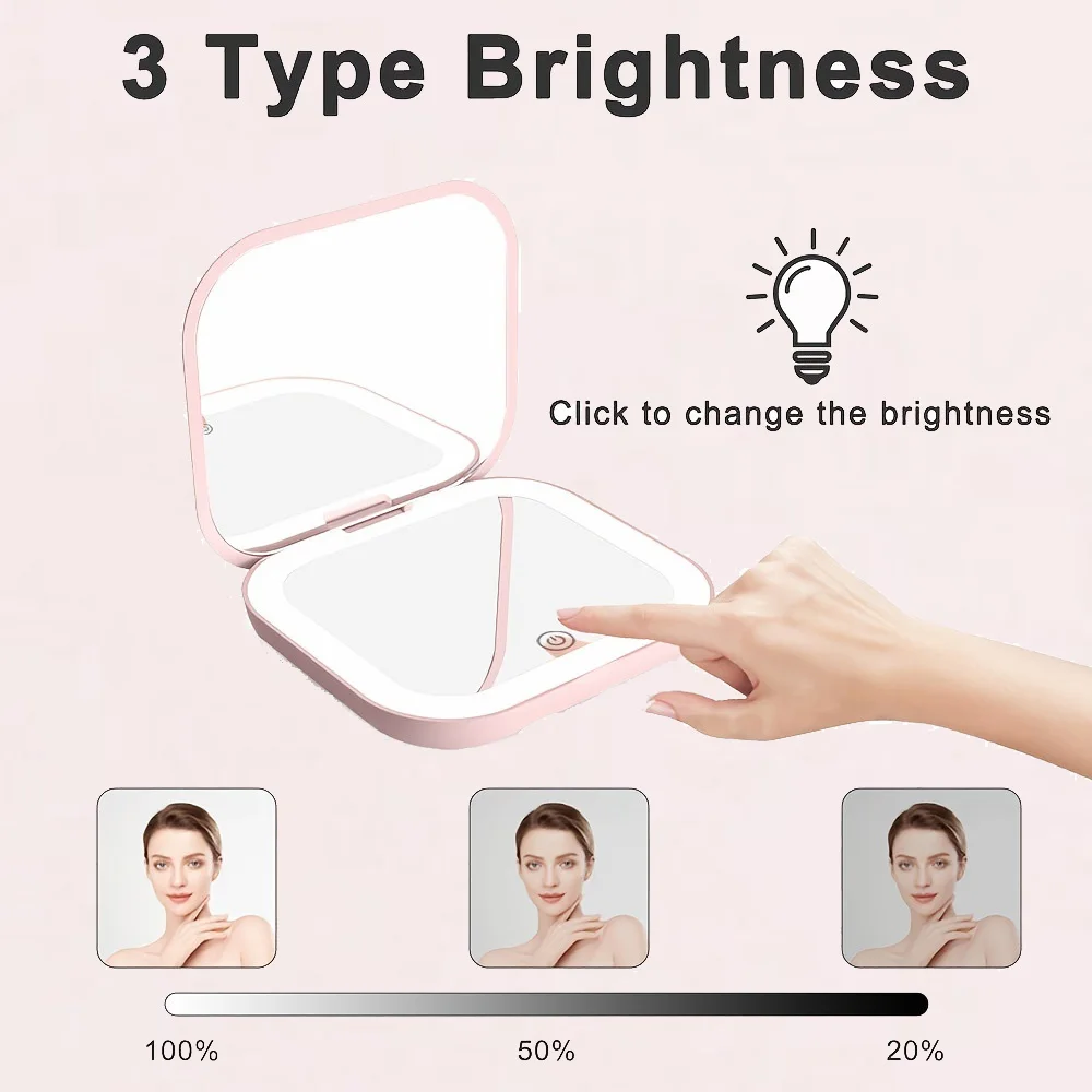 

LED Lighted Mini Makeup Mirror Portable Handheld Vanity Mirror Pocket-Sized with Magnifying Feature for On-the-Go Beauty Care
