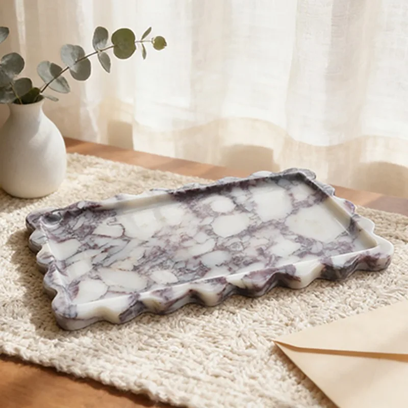 Light luxury marble tray, rectangular living room, bathroom, kitchen, aromatherapy jewelry storage tray, home high-end sense