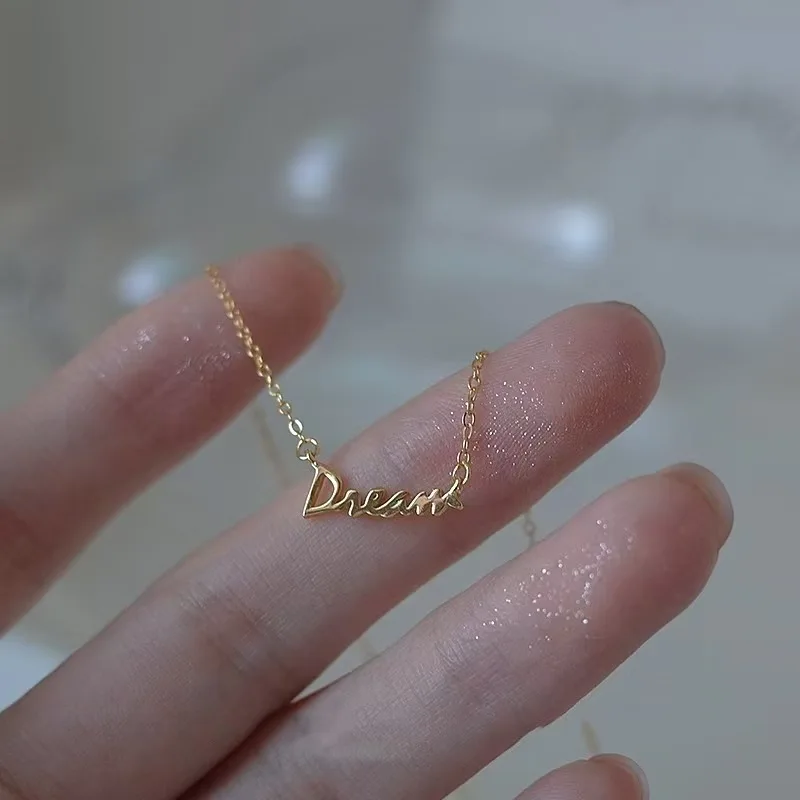 

S925 Sterling Silver Electroplated 14K Gold Letter Dream Pendant Necklace For Women Simple And Personalized Gift Jewelry