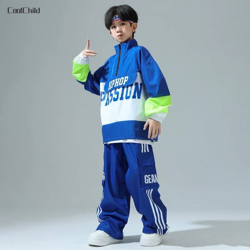 Boys Hip Hop Pullover Street Dance Cargo Pants Girls High Collar Sweatshirt Outfits Kids Jazz Sport Clothes Set Child Streetwear