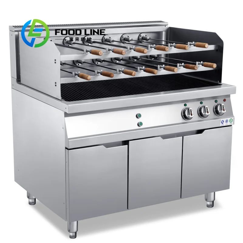 Commercial Stainless Steel 3-6-9 Rotary Roast Gas BBQ Grill Smokeless Charcoal Chicken Machine for Hotels and Restaurants