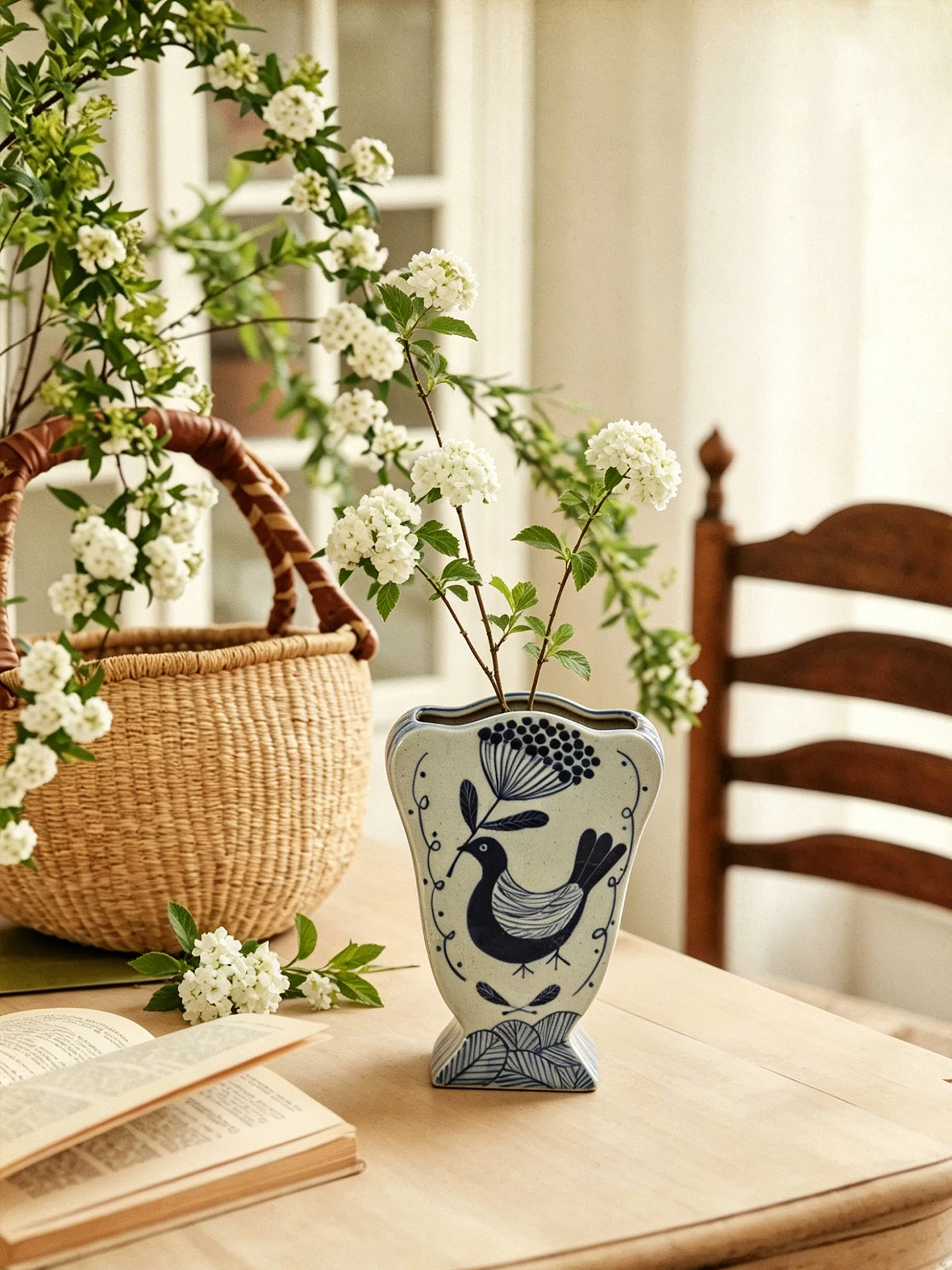 Stray Birds Handcrafted Creative Blue and White Hand-painted Vase High-end Hydroponic Flower Vase Living Room Decorative Vase