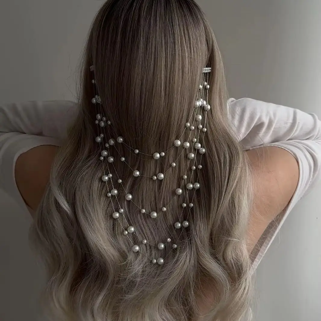 1Pcs Pearl Tassel Beaded Hair Clip - Retro Elegant Versatile Pin Light Luxury Hair Accessories Banquet Evening Dress Gift - view 2