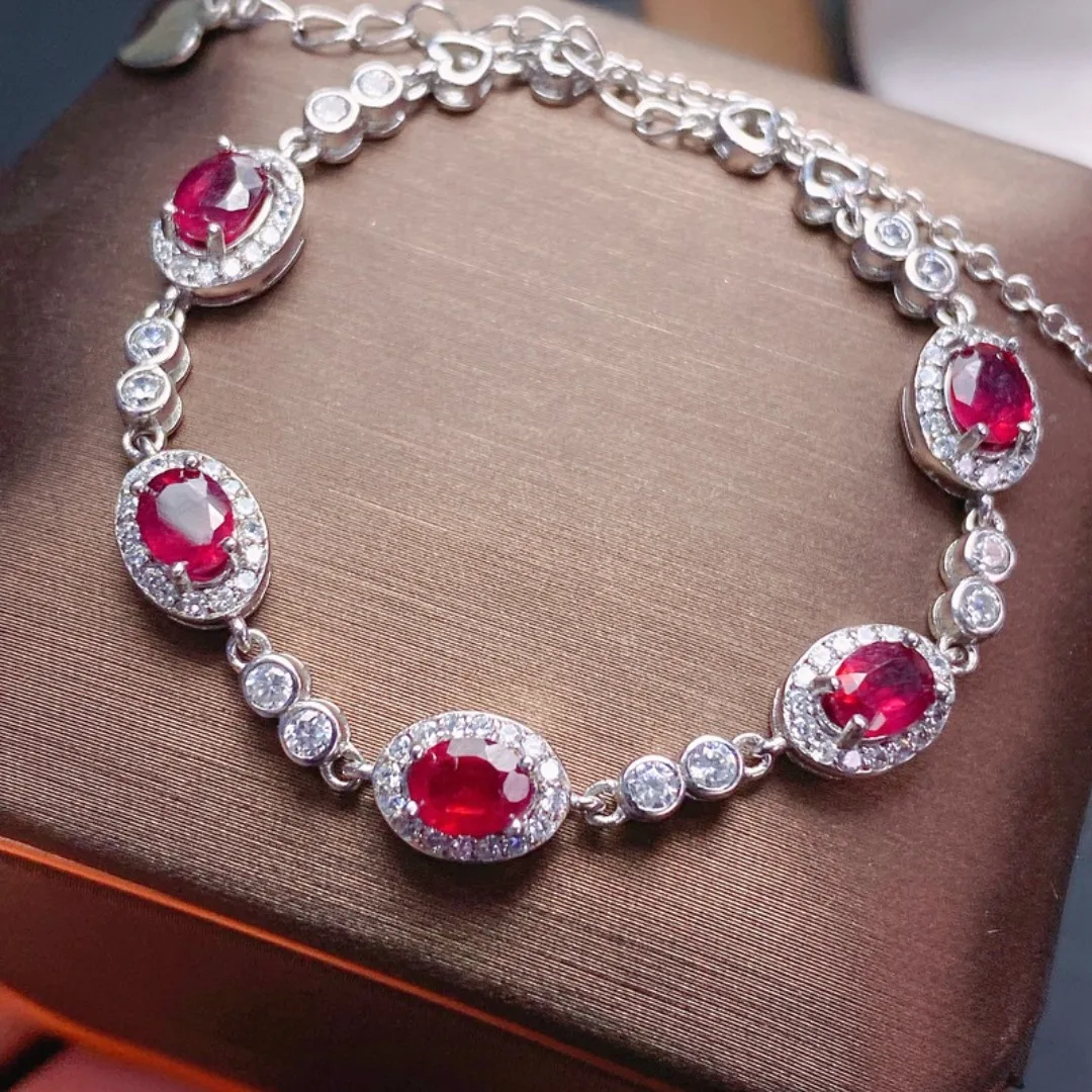 Deluxe Natural Ruby Bracelet S925 Sterling Silver for Women Bracelet Birthday Gift Beautifully Wrapped