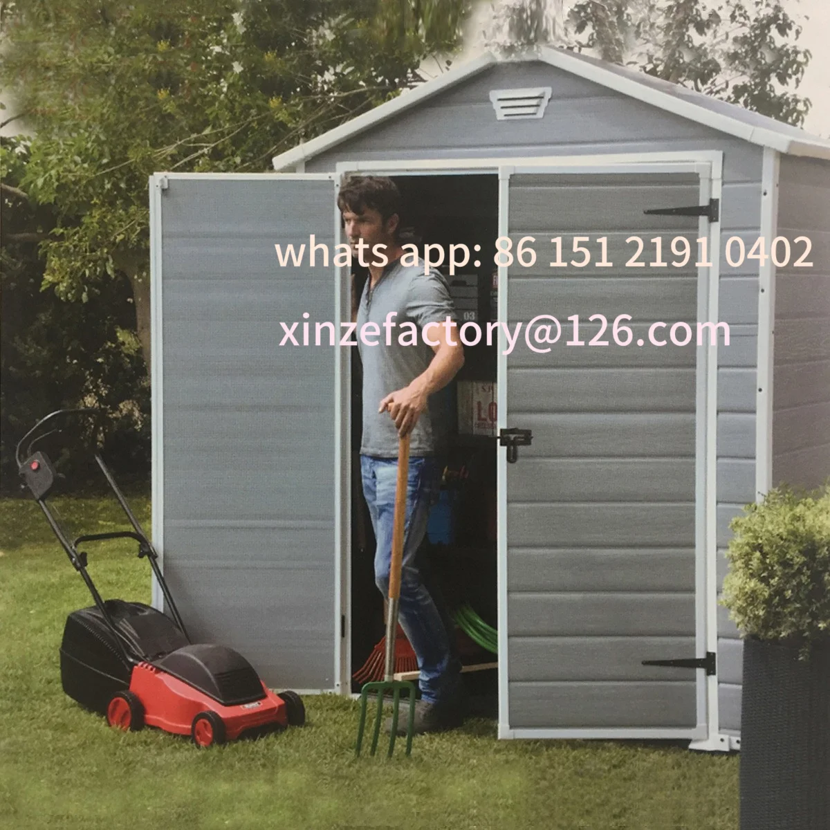 Customizable Outdoor Resin Storage Shed with Tool Room Easy Assembly Sundries Storage House Green Plants