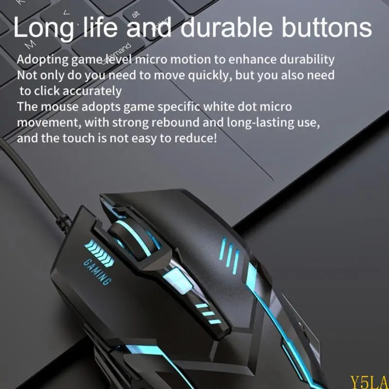 

Y5LA Type-C Mouse USB C Corded Gaming Mause 3600DPI Adjustable 6 Buttons Backlit